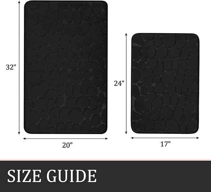YIHOUSE Bathroom Rugs Mat Set 2 Piece Black, Memory Foam Bath Mats Sets, Non Slip Water Absorbent Washable Bath Rugs for Sink, Toilet and Floor