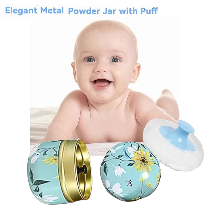 Body Powder Puff and Container, 3.35" Portable Dusting Powder Container with Soft Puff Loose Powder Case Box Jar with Lids for Baby Women Home and Travel Use