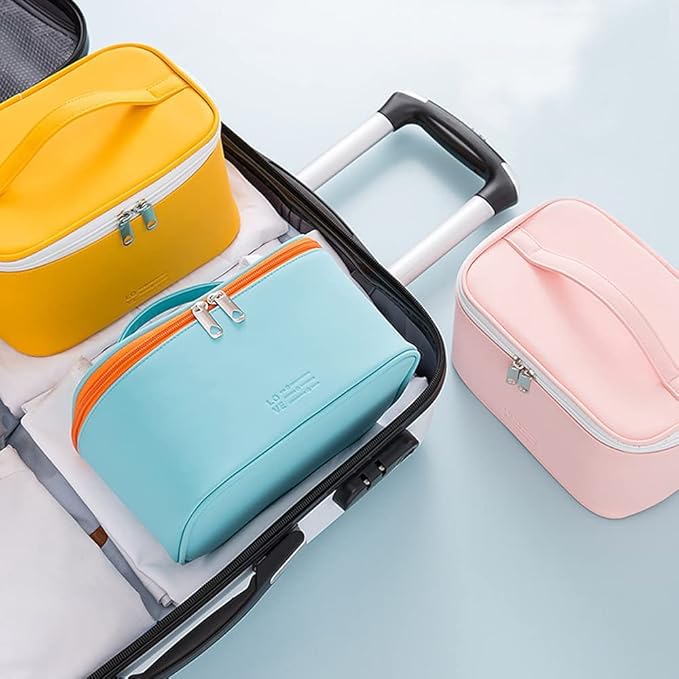 Meiyuuo Makeup Bag Large Cosmetic Bags for Women Girls Cute Travel Zipper Pouch Toiletry Organizer for Beauty Essentials Waterproof (Yellow)