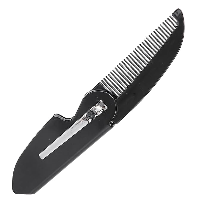 Transparent Beard Shaping Template Comb Scissors Set, Beard Grooming Styling Tool Kit, Double Sided Combs with Fine and Thick Teeth, Includes Folding Comb, Round Head and