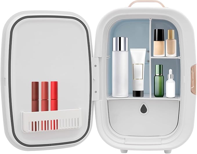 12L Mini Cosmetic Fridge - Pink/White Skincare Cooler for Makeup & Perfumes, Compact Skincare Refrigerator with LED Light & Adjustable Shelves, 110V Beauty Fridge (White)