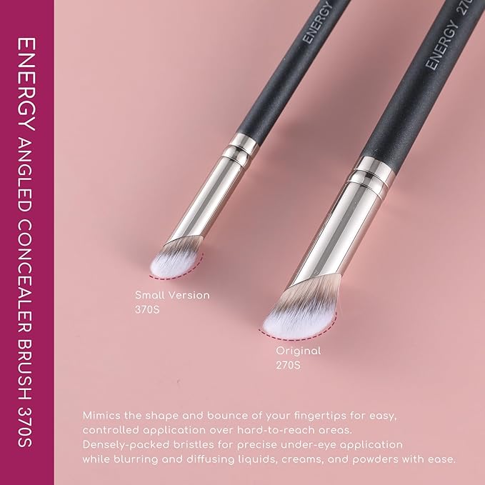 ENERGY Angled Concealer Brush Under Eye Dense Mini Eyeshadow Brush Vegan Synthetic Bristles for Liquid Cream Powder Cosmetics Blending Setting Concealing Medium Coverage