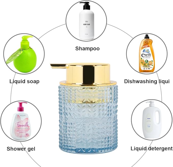 Glass Foaming Soap Dispenser,Foam Dispenser Bottle with Large Pump,Wide-Mouthed and Easy to Press,Refillable Hand Soap Dispenser for Bathroom Countertop and Kitchen Decor (1, Blue)