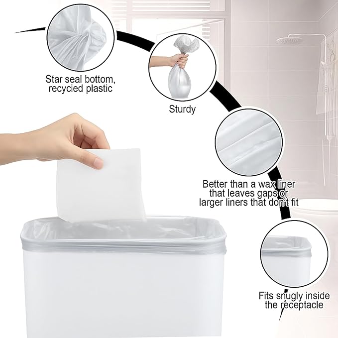 Maxdot 6 Roll 50 Bags Sanitary Napkin Disposal Receptacle Liner Surface Mount Feminine Hygiene Liner Plastic Bags for Wall Mountable Receptacles or Bin, Bathroom, Commercial, Restroom, 12 x 16 Inch