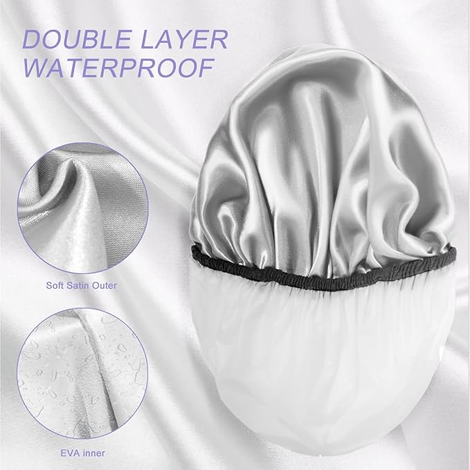Aquior Shower Cap,Shower Caps for Women Long Hair,Silky Satin Hair Bonnet Reusable Bathing Cap,Extra Large for All Hair Length,4 Colors