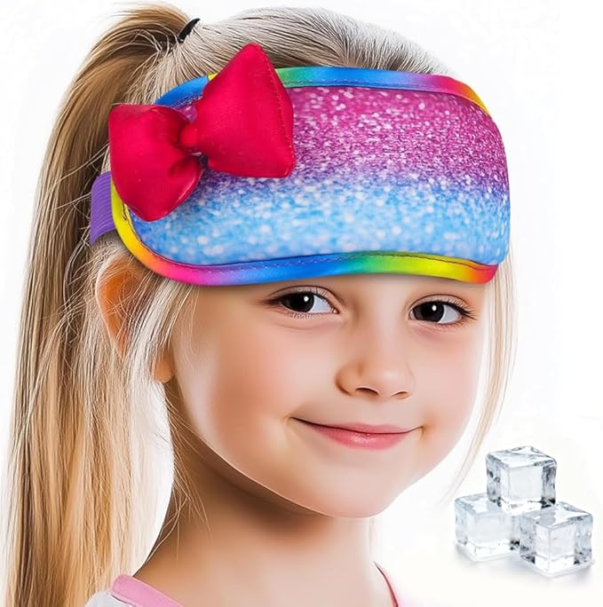 NEWGO Kids Head Ice Pack Wrap - Reusable Soft Gel Cooling Headband for Toddler Fever Relief, Migraine & Headaches - Adjustable Cute Cold Compress for Children Boo Boos and Minor Injuries