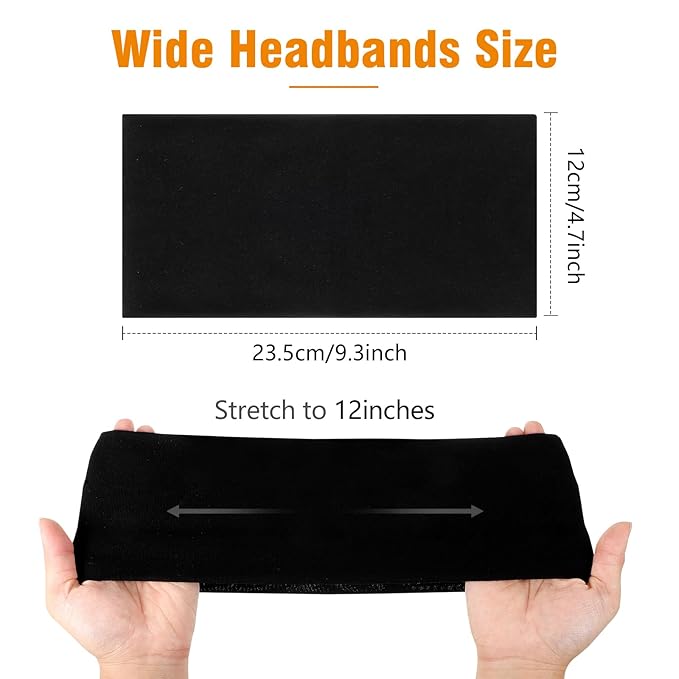 6 Pack Wide Sports Headbands, Non Slip Head Bands for Women's Hair Cotton Stretchy Hair Bands for Women Girls (Width 4.7 inches)