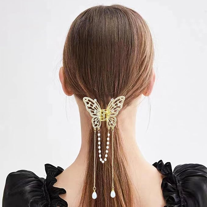 3 Pieces Butterfly Hair Claw Clip Butterfly Tassel Hair Clips Rhinestone Metal Exquisite Hair Clips Non Slip Hair Clamps Hair Styling Accessories for Women Girls