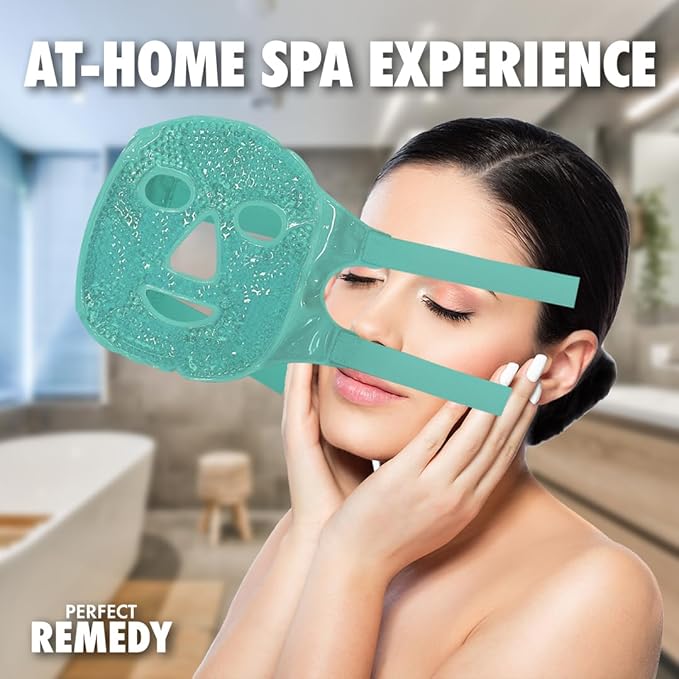 Perfect Remedy Face Ice Pack, Reusable Hot & Cold Ice Face Mask, Gel Compress for Helping with Puffy Eyes and aiding in Conditions of Swelling, Facial Spa Cooling Mask for Women and Men (Green)