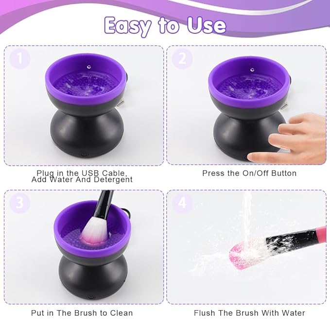 Makeup Brush Cleaner Machine, Powerful Friction, Deep Cleaning, Electric Make up Brush Cleaner for All Size Beauty Makeup Brush, Blush Brush, Sponges, Christmas Halloween Gifts for Girls Women