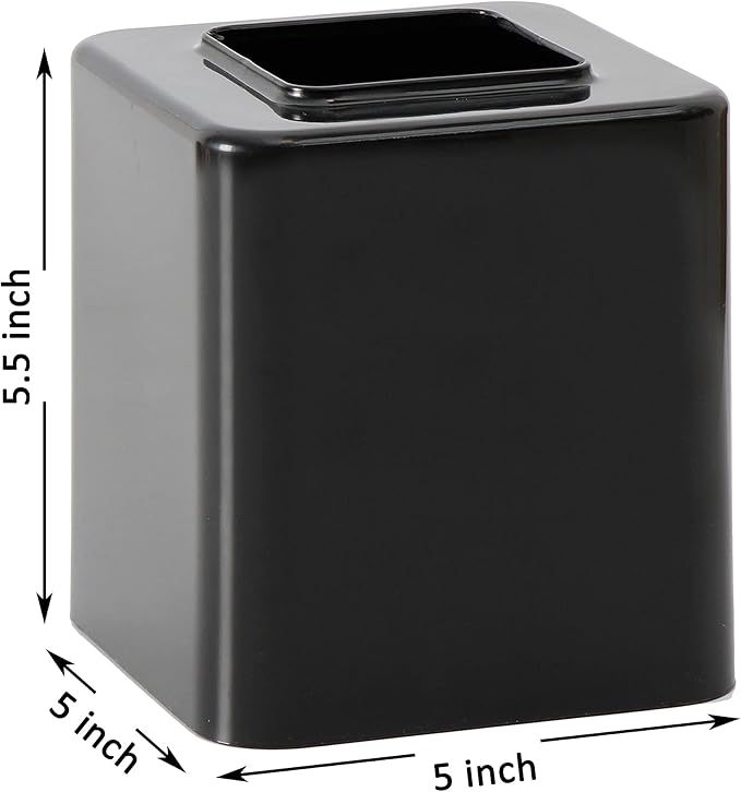 Youngever 2 Pack Tissue Box Covers, Plastic Square Tissue Box Holders, Square Napkin Box Holders (Black)