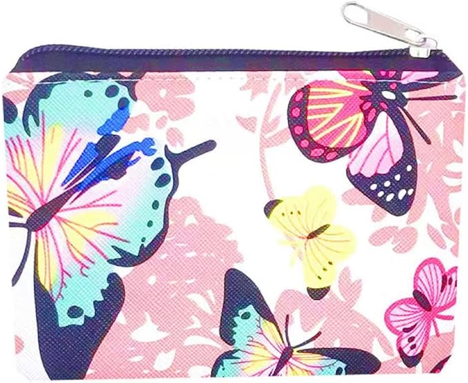 HappyDaily 6 Pack PU Leather Zipper Bags Makeup Bags Lipstick Cosmatic Organizer Storage Pouch Carrying Purse (Butterfly(Pink/Blue/White/Beige/Black), Small (3.1" x 5.1"))
