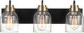Globe Electric 63000200 22" 3-Light Vanity Light, Matte Black, Matte Brass Accents, Glass Shades, Beauty Room Accessories, Lights for Bathroom, Powder Room Lighting, Bathroom Lights Over Mirror
