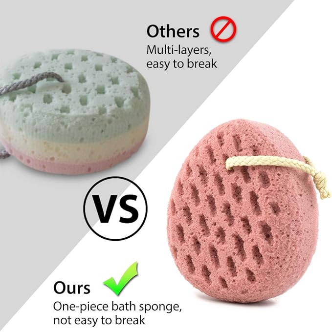 BAIMEI IcyMe Bath Sponge, Sponge Loofah Body Scrubber, Shower Pouf Cleaning Loofahs Sponge, Shower Use Sponge (Pink Grey)