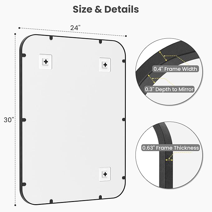 2-Pack 24x30 Inch Matte Black Bathroom Vanity Mirrors | Flush Mount Deep Set Metal Wall Mirror for Over Sink | HD Shatterproof Glass, Rustproof