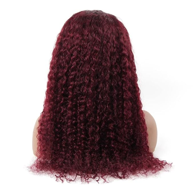XSY Headband Wig Human Hair 99J Burgundy Deep Wave Headband Wig 16 Inch Red Colored Curly Headband Wig Glueless No Lace Front Wig Brazilian Virgin Human Hair Wigs for Black Women 150% Density