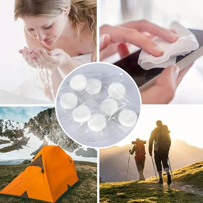 Puppyparagraph Compressed Towel Tablets, portable disposable compressed Face Towels,Mini Compressed Towel Highly Absorbent Compression Face Towels for Travel, Hiking, Camping (50PCS)