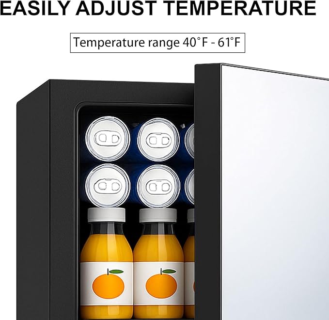 Compact Mini Fridge - 24 Cans/0.9 Cu.Ft Beverage Refrigerator with Mirrored Door & Digital Thermostat, Small Cosmetics Cooler for Skincare, Drinks, Food,Bedroom, Office, Dorm,Black