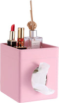 Sumnacon Square Tissue Box Cover with Storage Tray, Decorative Cube Tissue Holder PU Leather Facial Tissues Organizer Stylish Modern Tissue Dispenser for Bathroom Toilet Tank Vanity Dresser Table