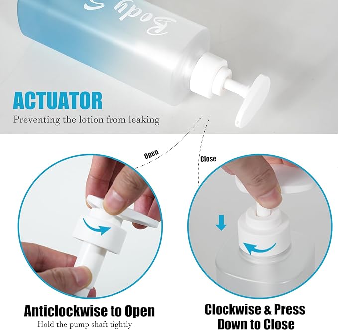 Shampoo and Conditioner Dispenser Set of 3, 17oz Shower Soap Bottles with Permanent Label, Refillable Shampoo and Conditioner Dispensers for Bathroom, Gradient Frosted Blue Empty Bottles with Pump