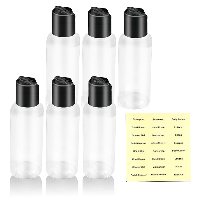 6 Pack Travel Bottles for Toiletries, 3.4oz Travel Shampoo Bottles Leak-Proof Tsa Approved Travel Size Bottle for Shampoo Conditioner and Body Wash, Clear Bottle Body