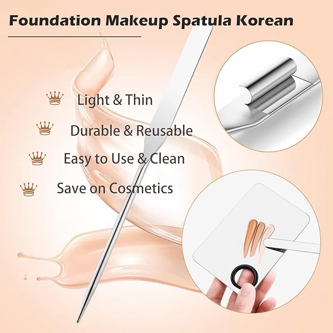 Picasso Makeup Spatula and Palette Set, Korean Makeup Spatula with Leather Cover, Stainless Steel Palette with Scraper Tool for Cosmetic Pigment Blending（SS）