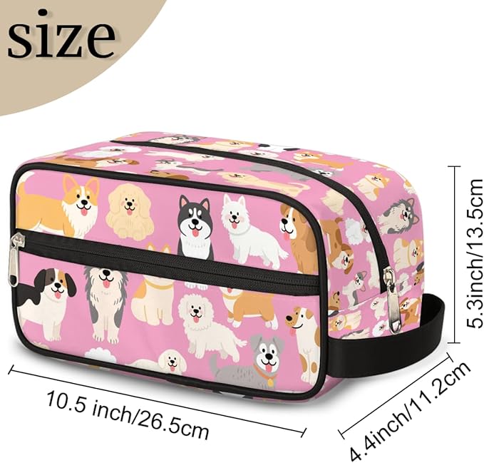 Cartoon Cute Dogs Pattern Kids Toiletry Bag for Boys Girls, Cosmetic Makeup Bag with Handle, Travel Shaving Kit Organizer, Waterproof Portable Wash Bag for Gym Vacation Camping Sports