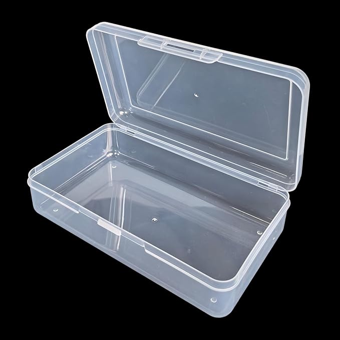 4 Pack Rectangular Clear Plastic Storage Containers Box with Hinged Lid for Beads and Other Small Craft Items (8 x 4.7 x 2.3 inch)