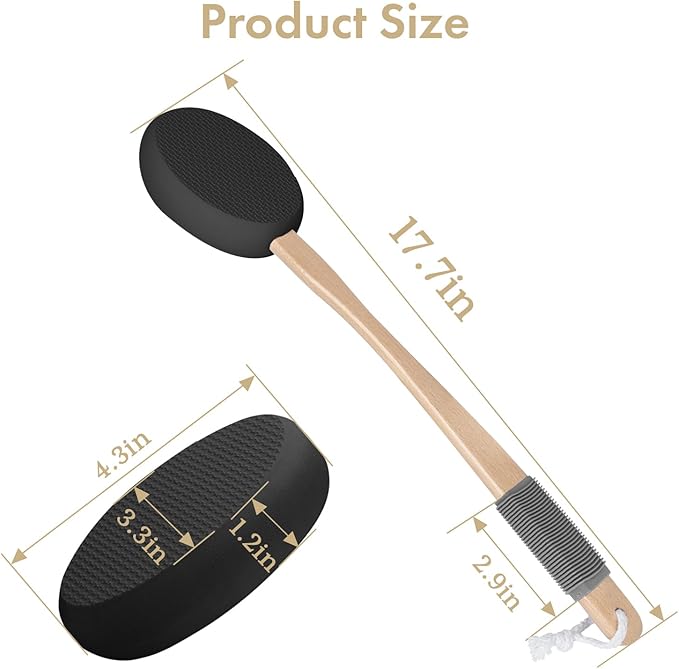 AmazerBath Lotion Applicator for Back, Feet, 4 Replacement Pads with 17" Curved Handle, Back Sunscreen Applicator for Kids, Elderly, Women, Apply Skin Cream Medicine Moisturizer Tanner, Black
