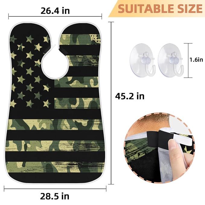 Camo Flag Beard Bib Apron,Beard Hair Catcher,Non-Stick Beard Shave Cape,Shaving Trimming Non-Stick Waterproof Grooming Gifts for Dad Men Him Boyfriend