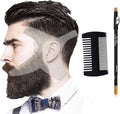Beard Shaping Tool Template Men -(White) 100% Clear - Premium & Friendly Gift Package -Barber Pencil - Wooden Comb - Best Facial Hair Shaper Instrument - Great All Kind Beards & Shape Style