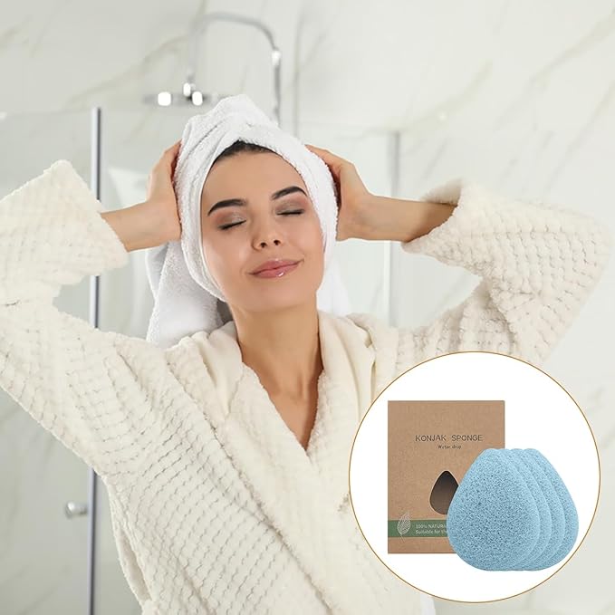 Light Blue Facial Cleansing Sponge 4-Pack with Box | SourceTon Soft Plant-Based Face Scrubber Exfoliator | Gentle Facial Sponge for Deep Pore Cleansing & Daily Exfoliating Pads for All Skin Types