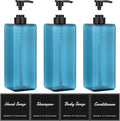 Suream 33.8oz/1000ml Lotion Dispenser, 3PCS Blue Refillable Shampoo and Conditioner Bottles with Labels, Square Soap Dispenser Set for Essential Oil Lotion Shampoo