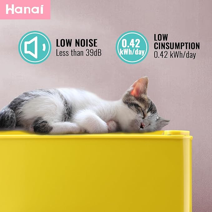 WANAI 3.5 Cu.ft Small Refrigerators Retro Mini Fridge with Freezer Yellow Full-sized Fridge Dual Door Dual Handle Classic Removable Glass Shelves Adjustable Thermostat for Home Office Dorm RV