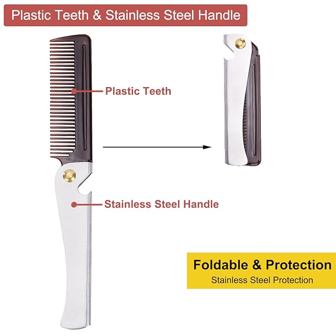 Stainless Steel Folding Comb, Pocket Comb for Men and Women, Silver