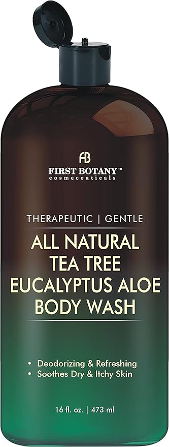 First Botany, ALL Natural Body Wash - Fights Body Odor, Athlete's Foot, Jock Itch, Nail Issues, Dandruff, Acne, Eczema, Shower Gel for Women & Men, Skin Cleanser -16 fl oz (Tea Tree Eucalyptus)