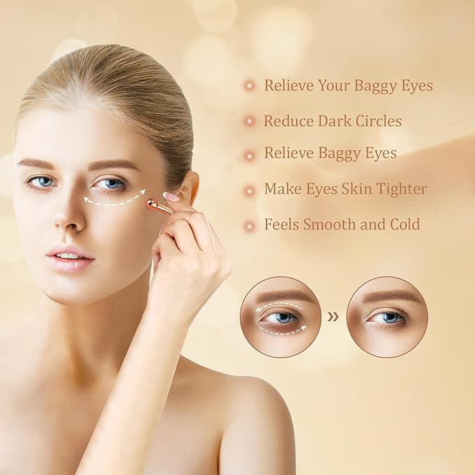 LISAPACK 4 Pack Metal Eye Cream Applicator, Eye Serum Roller Ball Massager Stick for Reduce Depuffer, Massage (Gold&Rose Gold)