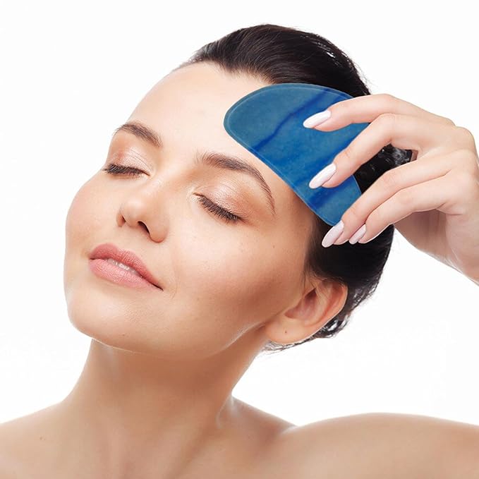Gua Sha Facial Tools, Jade Guasha Tool for Face & Eye Gua Sha Stone for Puffiness Reducing & Jawline Sculpting Face Stone Gua Sha Tools for Skin Care Woman GuaSha Stone Tool, Blue