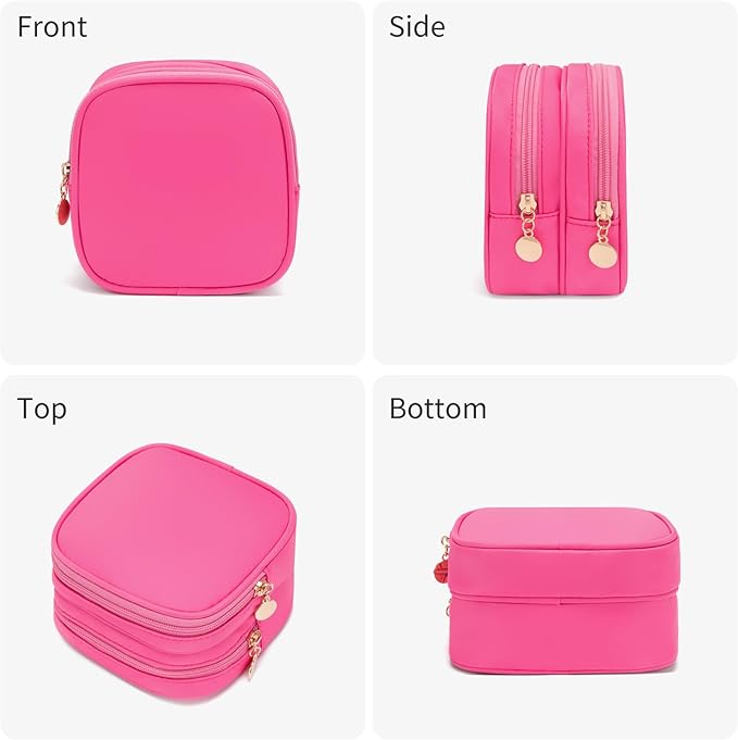 Small Makeup Pouch, Double Zipper Cosmetic Bag, Travel Makeup Bag, Cute Makeup Bag for Purse, Mini Toiletry Bag (Bubblegum)