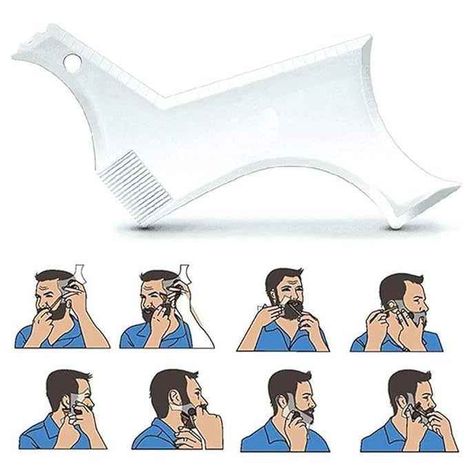 Beard Shaper Template Shaping Tool,Kucheed Premium Quality Template Shaping for Goatee Mustache Sideburns Facial Hair Trimming Grooming Guide for Men Jaw Cheek Neck Line Symmetric Curve