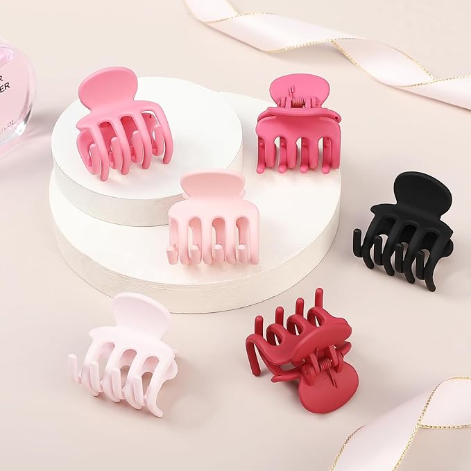 6 Pcs Hair Clips Small Claw Clips for Thin Hair Medium Matte Non-slip Hair Accessories for Women and Girls (Pink)