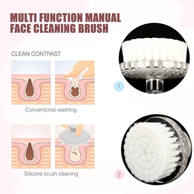 Facial Cleansing Brush White Manual Face Scrubber with Soft Bristles, Quick-Drying & Anti-Dust Design for Sensitive Skin, Travel-Friendly for Home & Travel Use for Women & Teens