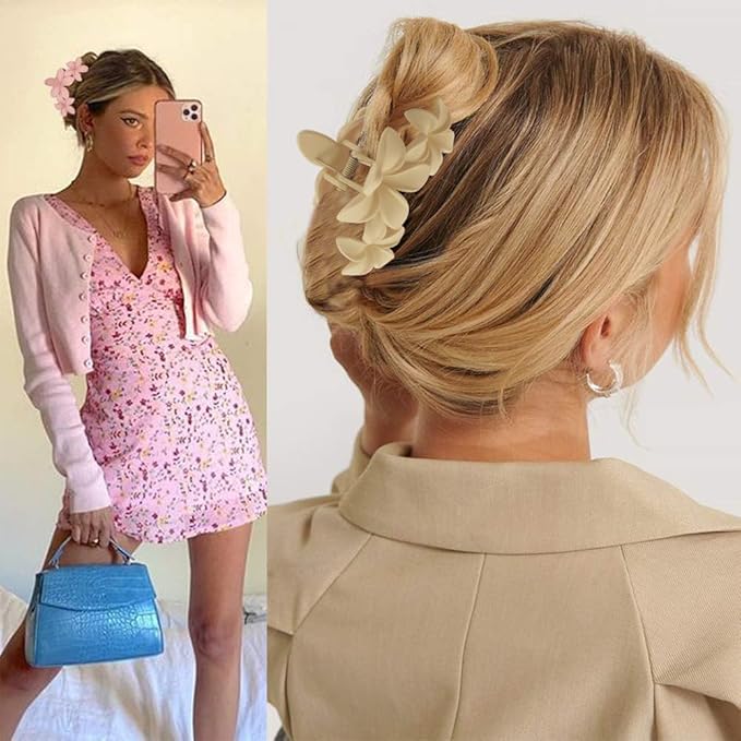 Ahoney 6PCS Flower Hair Clips for Women Strong Hold Nonslip, Big Flower Claw Clip for Thick Hair, Hawaiian Hibiscus Cute Hair Clips Beach Hair Accessories for Women Girls 09
