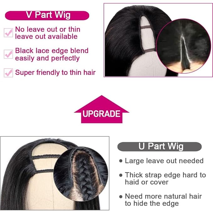 Highlight Ombre V Part Wigs Human Hair Straight Brazilian Virgin Human Hair Wigs Balayage Blonde Upgrade U Part Wigs 180% Density Glueless Full Head Clip In Half Wig 26inch #FB30