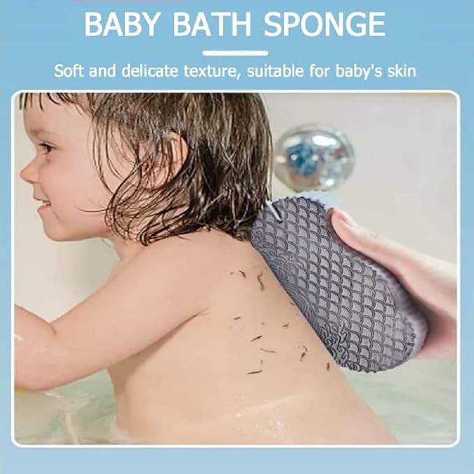 2 Pcs Magic Exfoliating Bath Sponge,3D Super Soft Body Exfoliating Bath Sponge for Adults Children and Pregnant Women Skin Friendly and Reusable. (Blue+Gray)