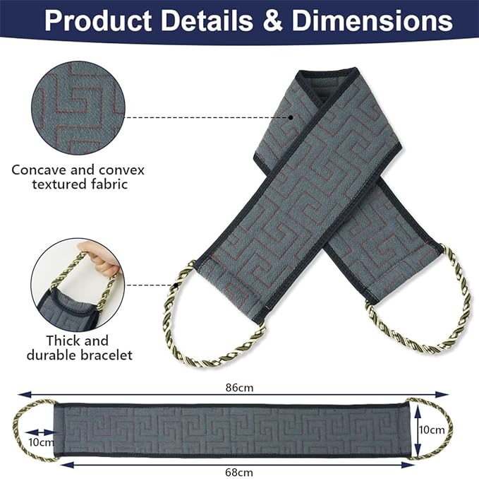 Exfoliating Back Scrubber for Shower, 34 Inches Back Scrubber with Handles, Double Sided Body Exfoliator Bath Tool, Exfoliating Washcloth to Scrub Your Body Deeply for Men & Women (Gray)