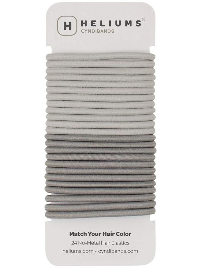 Cyndibands Hair Ties for Gray - 4mm Elastic Ponytail Holders - Match Your Hair Color Bands - 24 Count (Light Silver/Gray)