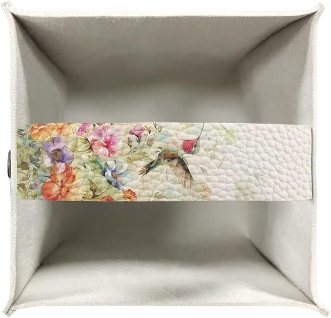 Bird Flowers Luxury Tissue Box Cover, Elegant PU Leather Square Tissue Case with Metal Button, Waterproof and Dustproof Napkin Holder for Home Decoration, Office, and Car Accessories