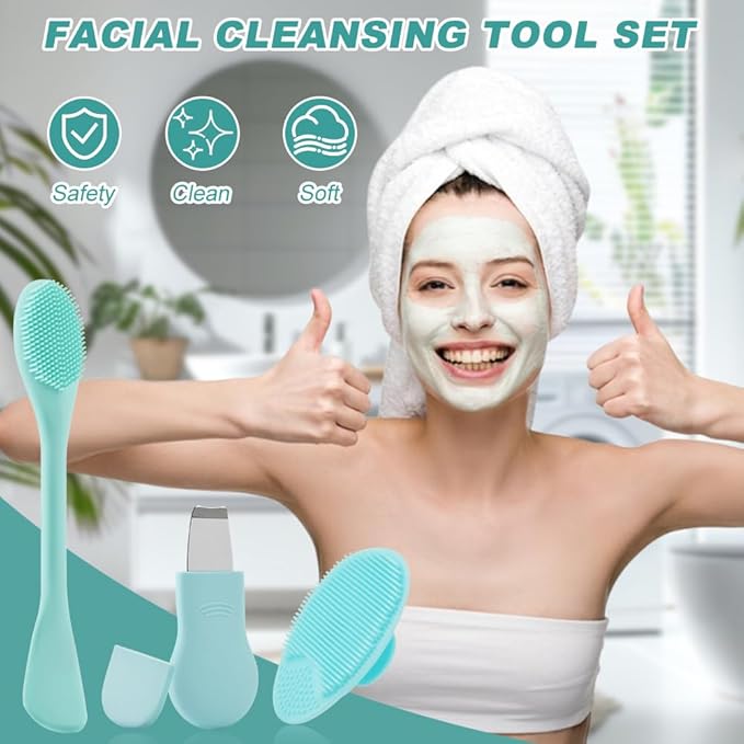 Silicone Nose Blackhead Remover Tool Set, Blackhead Scraper and Pore Cleaning Brush with Mask Applicator, Face Exfoliator Scrubber Skin Spatula for Women Men Skin Deep Cleansing