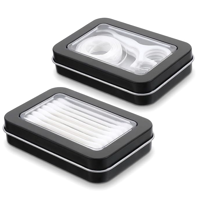 2Pcs Cotton Swab Holder for Travel, Portable Swab Case with Dustproof Lid, Travel Floss Picks Cases for Cotton Swabs Hair Ties Floss(Black)
